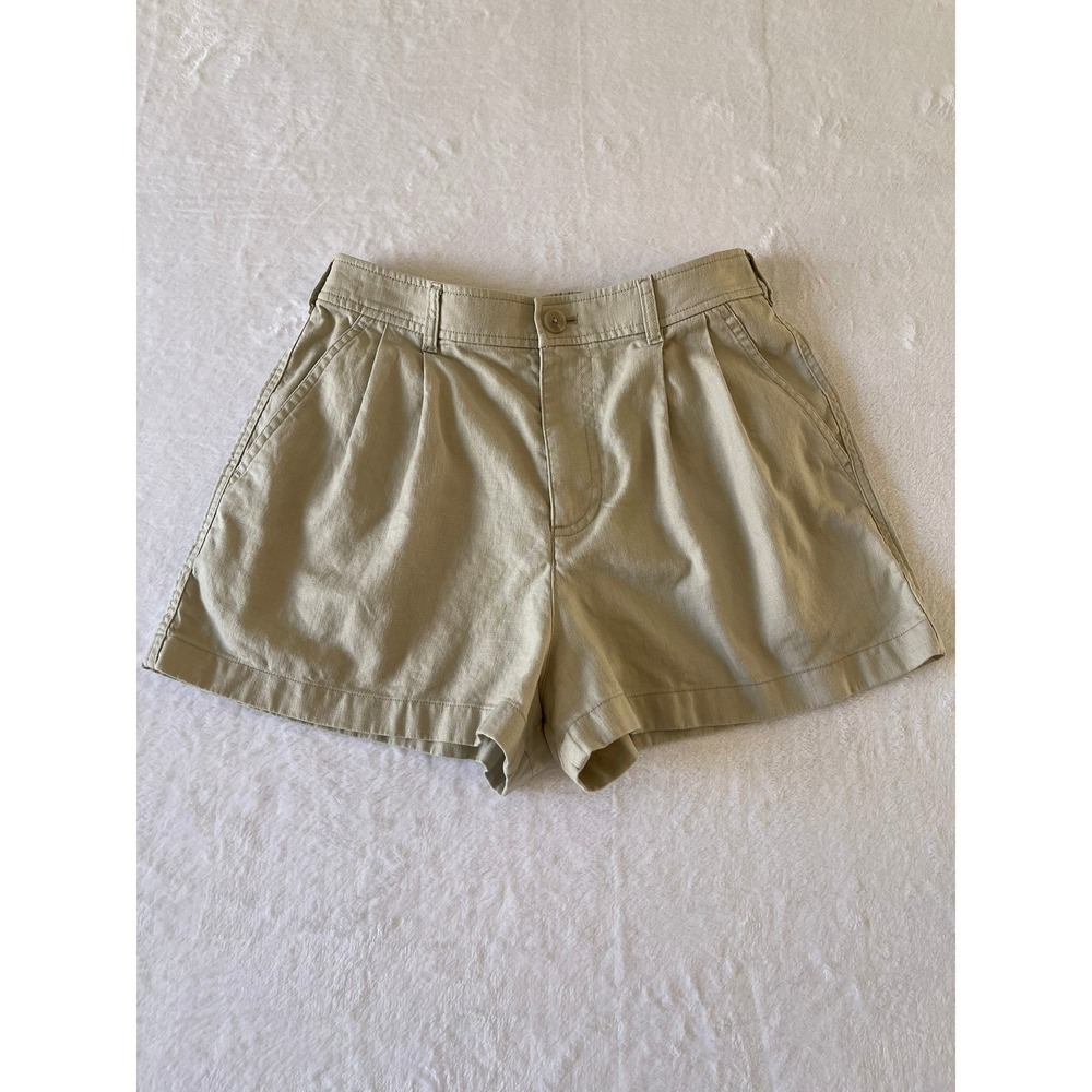 UNIQLO Womens S Linen Cotton Shorts Beige High Rise Pleated 26-27 Lightweight
